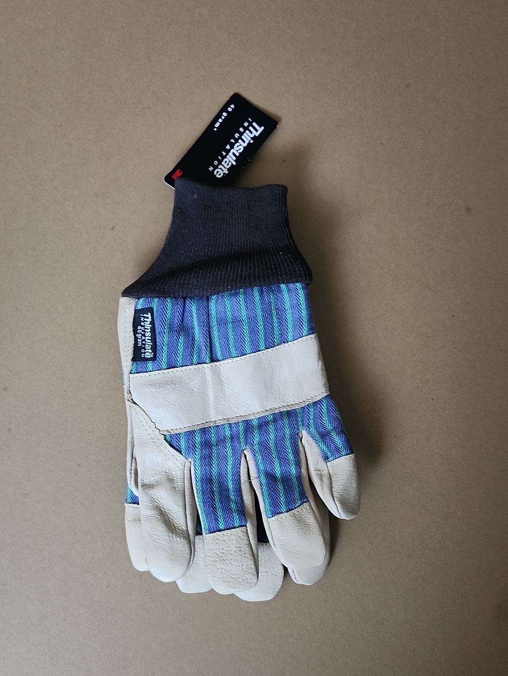 3M Thinsulate Men's Blue Stripe Work Gloves with Leather Palm